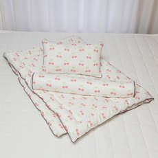 아띠블랑 유아용 순면 아기 베개커버 2p + 속통 + 차렵이불 + 바디필로우 꿀잠 세트, 달콤체리