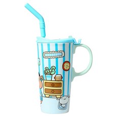 MTuTU 萌兔兔 蠟筆小新 元氣陶瓷附蓋吸管馬克杯 500ml, 藍色, 1個
