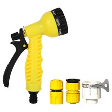 DK ONE 庭園必備品 強力多用途噴射水槍 + 3種連接器套組, 黃色, 1套