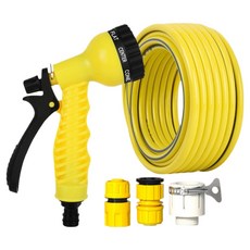 DK ONE 庭園必備品 強力多用途噴射水槍 + 3種連接器 + 15m水管套組, 黃色, 1套