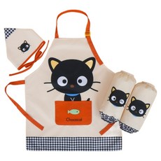 초코캣 체크 앞치마 + 토시 2p + 두건 세트 PS039