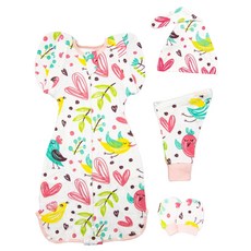 OhBabyLying 寶寶禮盒3件組 可換袖成長包巾 + 帽子 + 手套 春秋薄款