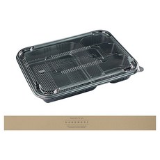 아이엔피 4칸 도시락 용기 + KP 핸드메이드 띠지 + PET 타공 뚜껑 세트 블랙 CN-04, 10세트