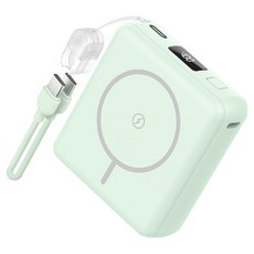 스마텍 미니 맥세이프 보조배터리 10000mAh + C타입 to C타입 스트랩 케이블 세트, 민트, STPB-MFB100