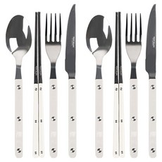 TINNY BLANC Reve 雙人韓式餐具全套8件組, 白色, 1套, 餐匙 + 筷子 + 餐叉 + 餐刀