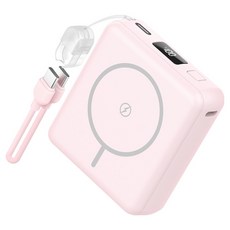 스마텍 미니 맥세이프 보조배터리 10000mAh + C타입 to C타입 스트랩 케이블 세트, 핑크, STPB-MFB100