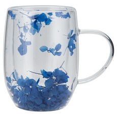 발룬피니 내열유리 플라워 이중 머그컵 310ml, 블루, 1개