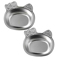 kitchen U 貓咪不鏽鋼零食碗, 銀色, 2個