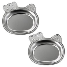 키친유 고양이 스텐 간식접시 158 x 146 mm, 2개, 실버