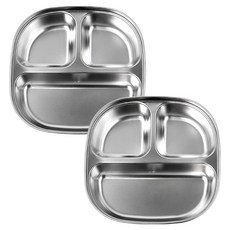 kitchen U 不鏽鋼304 3格點心分隔餐盤, 銀色, 2個