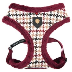 퍼피아 강아지 겨울 하운드투스 체크 털안감 가슴줄 하네스, 와인, 1개