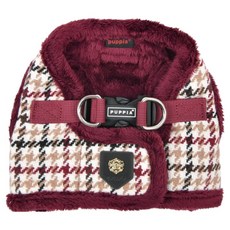 퍼피아 강아지 겨울 하운드투스 체크 털안감 조끼형 가슴줄 하네스, 와인, 1개