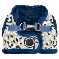 퍼피아 강아지 따뜻한 털 안감 호피무늬 조끼형 하네스, 블루, 1개