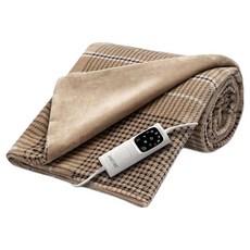 이메텍 프리미엄 벨벳 캠핑 온열담요 GOK-096, 베이지체크, W 140 x H 180 cm
