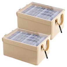 Market Plan 透明視窗蓋衣物整理收納箱, 2個, 象牙白