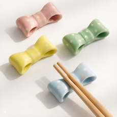 生活絮談 陶瓷筷子 緞帶 精美筷架 4件組, 棉花糖, 1套