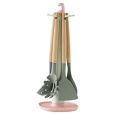 生活小物 木質 矽膠 廚房工具 烹飪用具 6件組, 烹飪工具6件組, 冷灰色, 1套