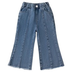 EYOUMONG 兒童修身版型牛仔鬆緊帶花朵蕾絲靴型長褲 E6S237