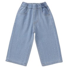 EYOUMONG 兒童寬鬆版型牛仔圓點圖案直筒長褲 E6S238