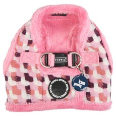 퍼피아 강아지 포근한 퍼 안감 큐브 체크 조끼형 하네스, 핑크, 1개