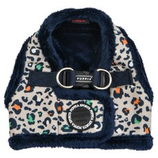 퍼피아 반려동물 기모 레오파드 컴포트 조끼형 하네스, 네이비, 1개