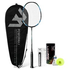 POWERMAX 全碳纖維超輕量羽球拍 Elastic Speed 黑色 + 藍色, 1個, PMR1004-KB