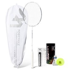 POWERMAX 全碳纖維超輕量羽球拍 Elastic Force 白色 + 灰色, 1個, PMR1008-WG