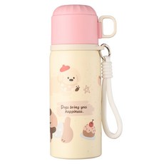 Couselect 316不鏽鋼雙飲蓋便攜吸管水壺/保溫杯 可愛卡通款, 蜜桃粉, 1個, 450ml