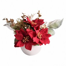Meric Garden 高仿真聖誕紅小盆栽 台灣手工限定, 1個, 紅銀雪