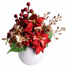 Meric Garden 高仿真聖誕紅小盆栽 台灣手工限定, 金雪紅果, 1個