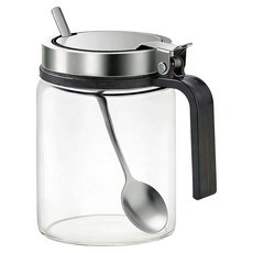 德利生活 不鏽鋼勺蓋玻璃調味罐, 1個, 350ml