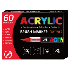 AFAMIC 艾法 創意無限直液式自動出水可疊色丙烯水彩筆 60色, 1套, 14 x 1.2 x 1.2cm