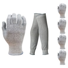 NiTex K99 A5 內襯手套 5雙 + A5 防割 CUT 袖套 2件組, 麻灰色(袖套), 1套
