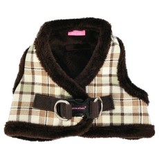 핑카홀릭 반려동물 입기 편한 체크무늬 털안감 조끼형 하네스, 브라운, 1개