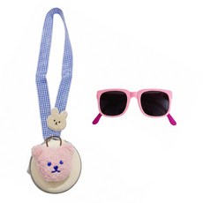 bebehom 居家生活 兒童款 韓國抗UV太陽眼鏡 藍白格粉熊盒 + 墨鏡