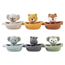 OhBabyLaugh 堆疊漂漂船 6件組, 大象 + 猴子 + 狐狸 + 無尾熊 + 河馬 + 老虎, 1套