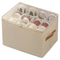 MakeMine 整潔12格附蓋可折疊收納盒 鞋子收納箱, 米色, 1個
