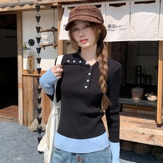LUNA GIRL 女款 Bidas 撞色翻領針織衫 L26SPKN120207