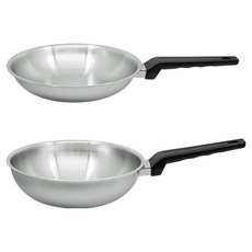 HANIL STAINLESS STEEL Gracia 電磁爐用三層無研磨劑鍋具2件組, 不鏽鋼, 1套, 平底鍋 24cm + 炒鍋 24cm