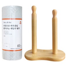 CAMEL 可水洗拋棄式抹布 捲筒式 60入 + 原木立式雙廚房掛架組, 1套