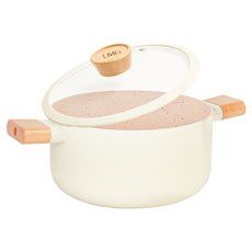 LMG 日式不沾雪藏雙耳深湯鍋 附蓋, 象牙白, 1個, 22cm