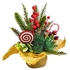 摩達客 聖誕樹裝飾花盆擺飾, 棒棒糖紅果款, 1個