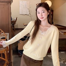 Awesomeful 女款 Myras 撞色蕾絲針織衫 A26SPKN112819
