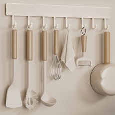 solve living 移動式免鑽孔廚房掛鉤架 烹飪工具掛架 10鉤 50cm, 牛奶白, 1個