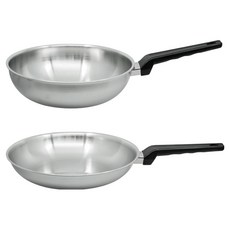 HANIL STAINLESS STEEL Gracia 電磁爐用三層無研磨劑平底鍋 28cm + 中式炒鍋 26cm 套組, 不鏽鋼, 1套, 平底鍋 + 中式炒鍋