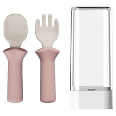 모두아이 유아용 모두얌 스푼 + 포크 + 케이스 세트, 소프트 핑크, 1세트