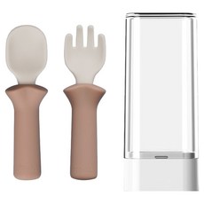 MODU'I ModuYam 嬰幼兒湯匙 + 叉子 + 收納盒組, 沙米色, 1套