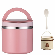Couselect 食品級不鏽鋼保溫飯盒套組 附保溫袋 學生/上班族專用 小, 粉色, 1個