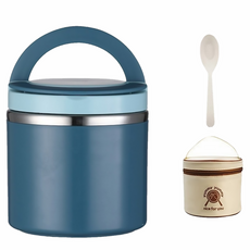 Couselect 食品級不鏽鋼保溫飯盒套組 附保溫袋 學生/上班族專用 大, 藍色, 1個