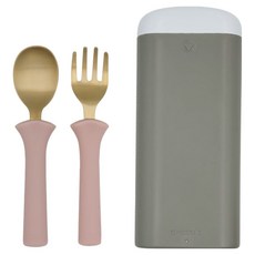 MODU'I 方字鍮器湯匙叉子2階段附盒組, 柔和粉, 1套